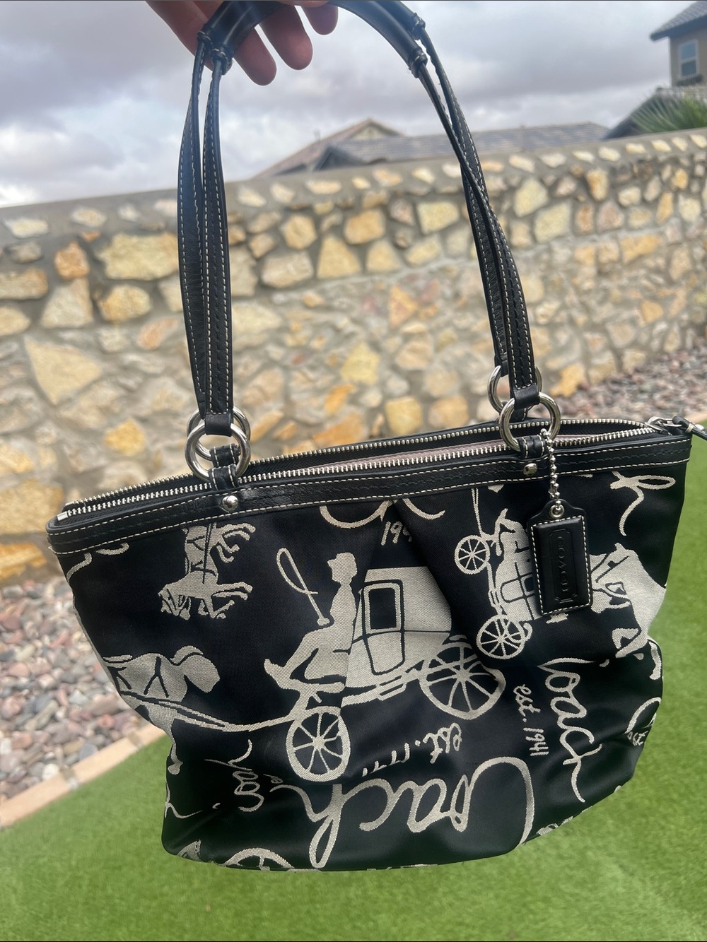 Coach Black & Cream Carriage Signature Tote